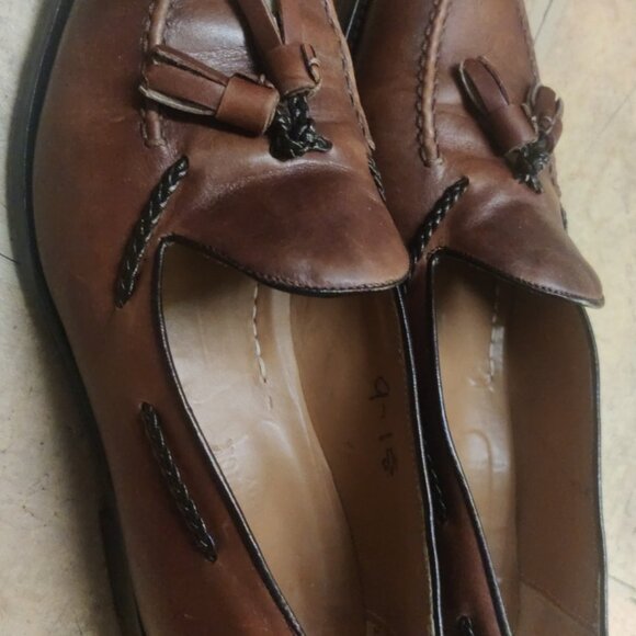 Paul Fredrick 9.5 tassel loafers blake stitch patina made in italy nailed heels main image 6